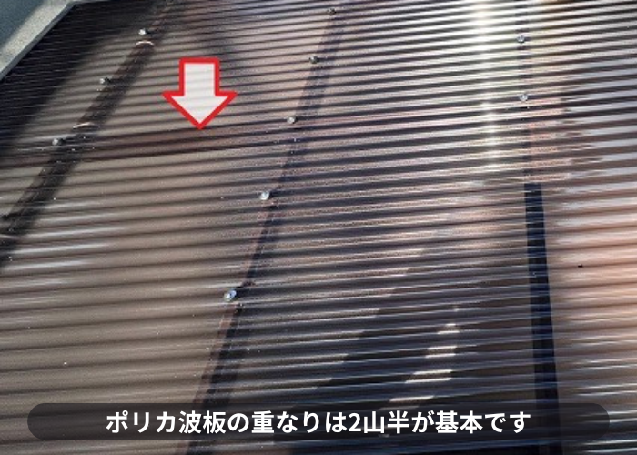 ガレージ屋根にポリカ波板を貼る場合は2山半重ねることがポイント