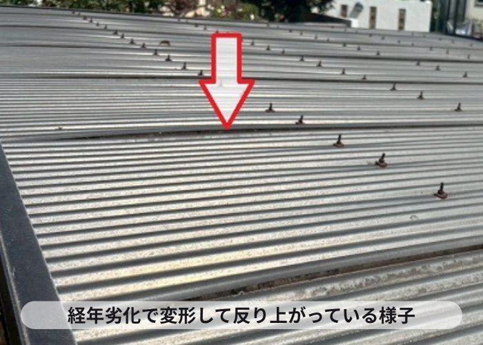 経年劣化で反り上がった波板
