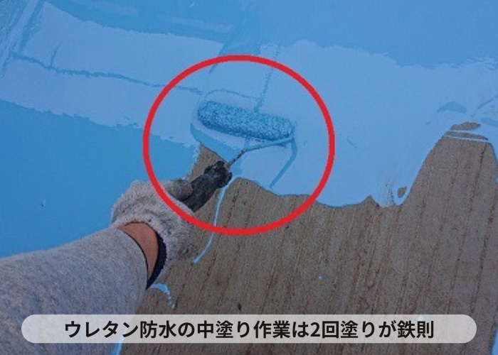 大阪府吹田市　陸屋根防水工事で中塗り作業が完了