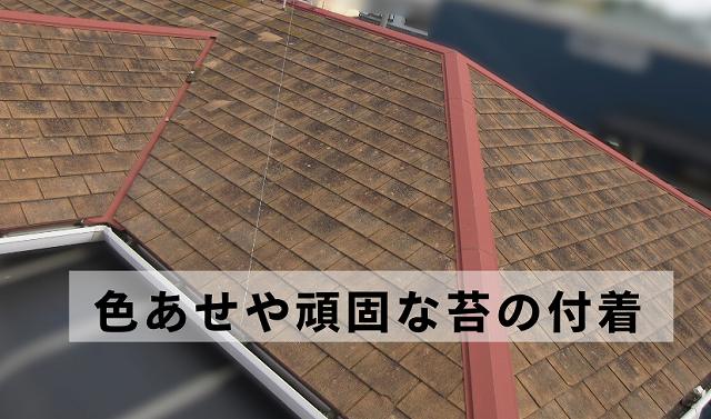 屋根　スレート屋根　苔　色褪せ