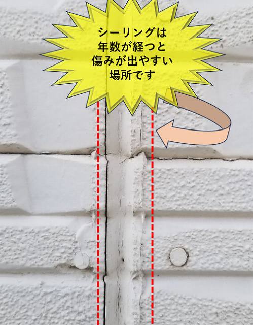 シーリングは劣化すると傷みやすい