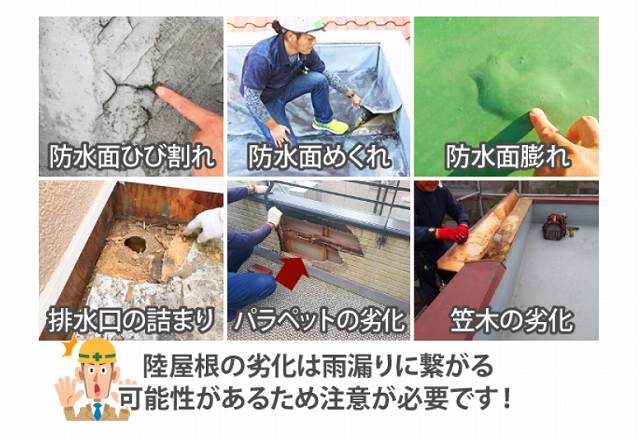 陸屋根　劣化　雨漏り