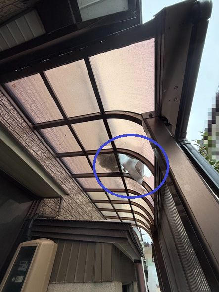 テラス屋根パネル割れ