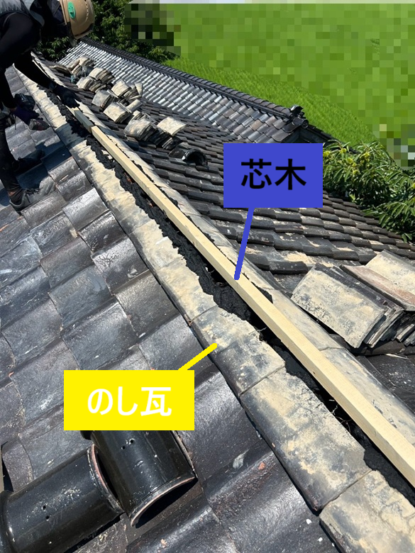 強化棟金具の上に芯木を固定します