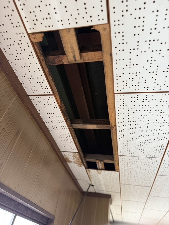雨漏り箇所の天井を一部剥がしました