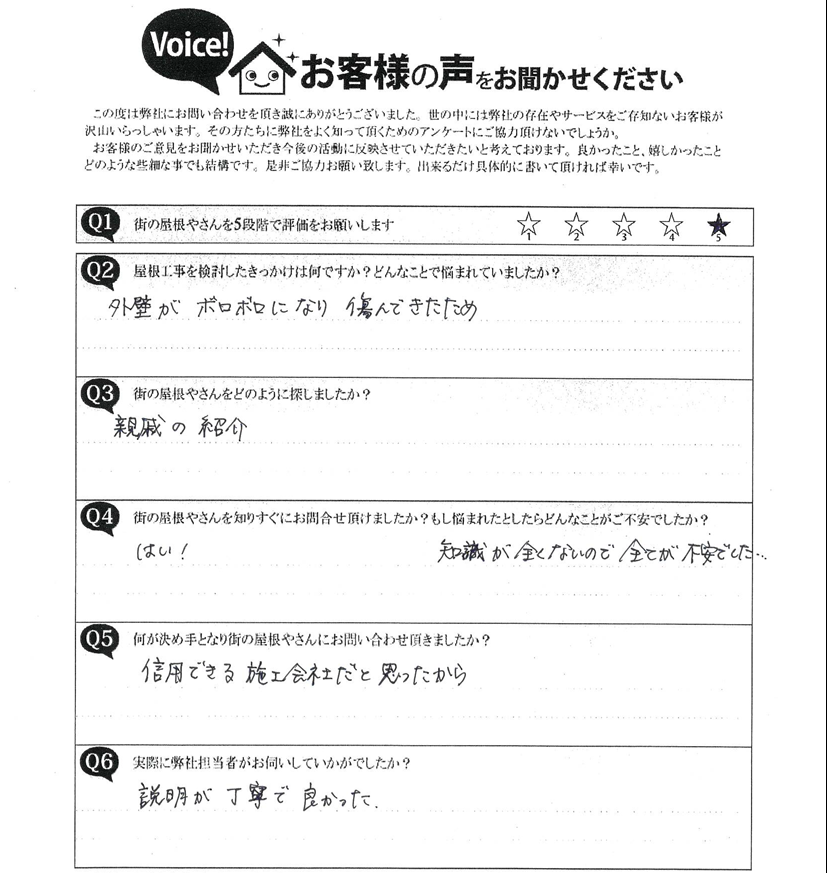 外壁リフォーム施工前のアンケート
