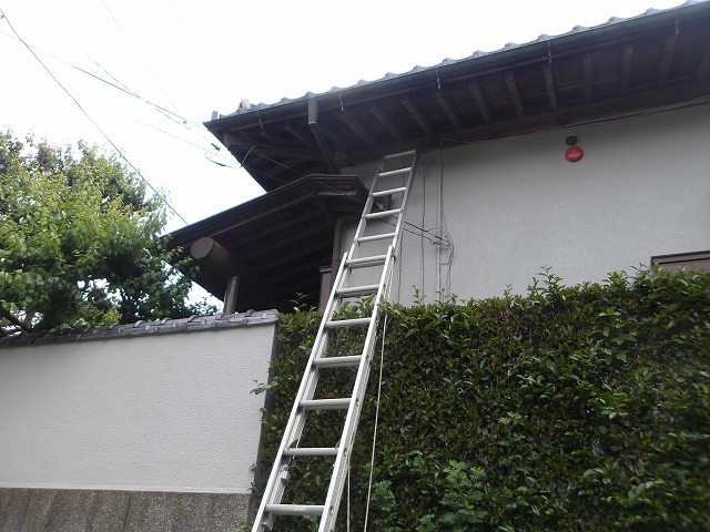 竪樋を復帰するところ