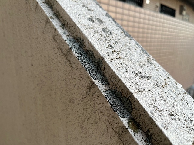笠木表面のひび劣化