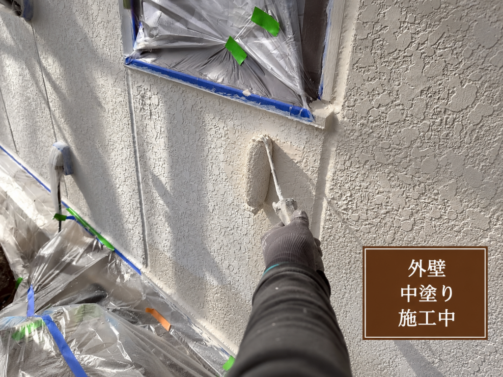 外壁の中塗り作業