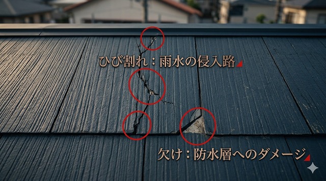 スレートの欠けひび割れ