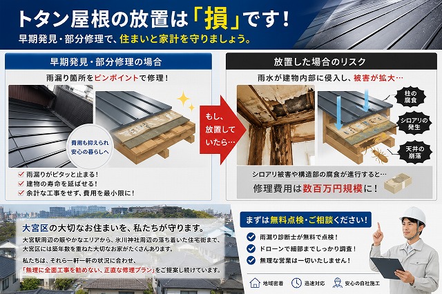 トタン屋根劣化放置は危険