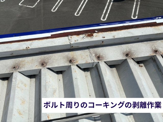 ボルト周りのコーキングの剥離作業 (2)