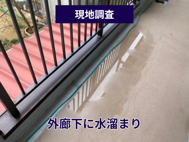 外廊下に水溜まり