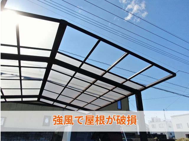 強風で屋根材が抜け落ちたカーポート