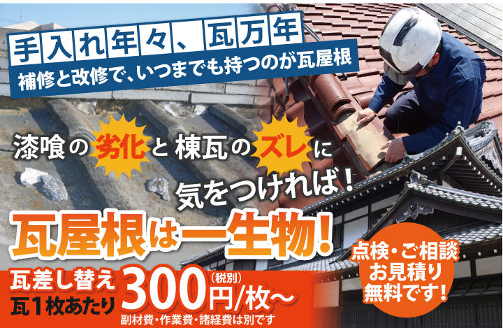 瓦屋根の補修　リフォームの費用と価格