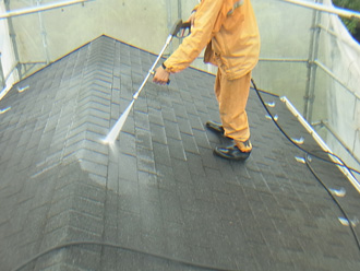 江戸川区　アスファルトシングル　屋根塗装　高圧洗浄